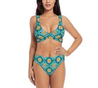 Moroccan Star - Conjunto de bikini cruzado para mujer, traje de baño de dos piezas con almohadillas extraíbles, triángulo ajustable, Negro, XL