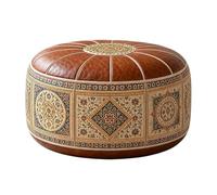 Moroccan Waterproof Storage Pouf Ottoman - Unstuffed Faux Leather Cover | 20.87 Inch Diameter | Moroccan Print Waterproof Artificial Leather Pouf Cover | Large Capacity Clothes & Blanket Storage Seat