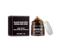 Morocco Black Soap, 200 G Cuerpo Exfoliante Jabón Marruecos Negro Jabón Orgánico Marroquí Negro Peeling Gel de Ducha Para Piel Suave, Ideal Para Reducir Las Arrugas Y Las Impurezas