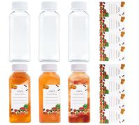 Morocket 6 Pieza 350ml Botellas de Jugo de Plástico, Botella Plastico PET Reutilizable, Transparente Botes de Plástico con Tapa y 8 Pegatinas para Frigorífico, Leche y Todo Tipo de Bebidas