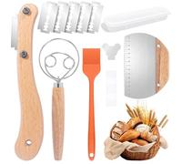 Morocket Juego de 4 cuchillos de panadería, cuchillo para cortar pan con 5 cuchillos de panadería, batidor danés, raspador para repostería, accesorios para panificación