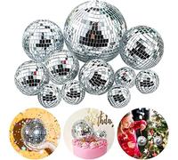 Morofme Bola de disco de espejo, 11 piezas de plata colgante de luz de discoteca, espejo de bola de discoteca, decoración de centro de mesa para discoteca, tema retro, suministros de fiesta