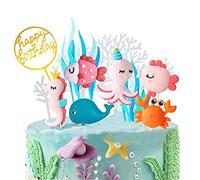 Morofme Decoración para cupcakes de Sea Cake Topper, 12 unidades, Ocean Animals Sea Cake decoración para niños bajo el mar Ocean Sea World temática de cumpleaños, Baby Shower Party Supplies