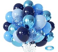 Morofme Globos azules, juego de 60 unidades, globos de 12 pulgadas, globos de látex azul, globos de helio de látex con azul oscuro, azul claro, azul metálico, globos de confeti, globos azules para