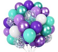 Morofme Globos de color lila y turquesa, 60 unidades, globos de helio de látex de 12 pulgadas con macaron violeta, blanco, globos de confeti, globos morados metálicos para cumpleaños, sirena