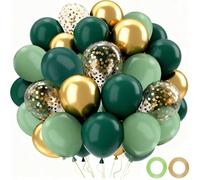 Morofme Globos de color verde y dorado, 52 unidades, globos de látex de 12 pulgadas, globos de helio verde con verde oscuro, verde salvia, globos dorados, globos de confeti para cumpleaños, bodas