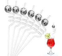 Morofme Mirror Disco Ball Straws 12pcs Silver Disco Light Mirror Ball Straw Decor Reutilizable Plastic Cocktail Straws for Disco Birthday 70s Theme Retro Bar Karaoke Dance Holiday Wedding Party