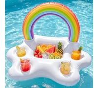 Morofme Soporte para bebidas de arco iris para piscina, 2 en 1, snacks para piscina, inflable, 5 agujeros, soporte para bebidas hinchable, gran capacidad, bandeja flotante para piscina, playa, fiesta