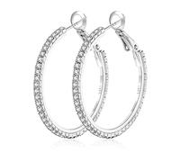 MOROTOLE 925 Sterling Silver Rhinestone Hoop Earrings Moda Delgada de Plata Rhinestone Aros Hipoalergénico Grandes Aros de Plata Pendientes para Mujeres Niñas Joyería Regalos 20/30/40/50/60/70mm