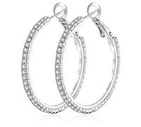 MOROTOLE 925 Sterling Silver Rhinestone Hoop Earrings Moda Delgada de Plata Rhinestone Aros Hipoalergénico Grandes Aros de Plata Pendientes para Mujeres Niñas Joyería Regalos 20/30/40/50/60/70mm