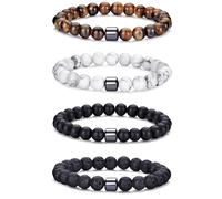 MOROTOLE Pulsera Hombre Pulsera de Cuentas de Piedra Natural de Ojo de Tigre de 8 mm Pulseras de Roca de Lava Elásticas Ajustables para Hombres Regalos para Padre Novio Hermano