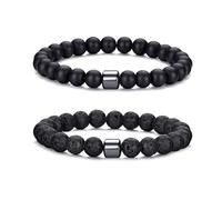 MOROTOLE Pulsera Hombre Pulsera de Cuentas de Piedra Natural de Ojo de Tigre de 8 mm Pulseras de Roca de Lava Elásticas Ajustables para Hombres Regalos para Padre Novio Hermano