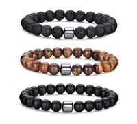 MOROTOLE Pulsera Hombre Pulsera de Cuentas de Piedra Natural de Ojo de Tigre de 8 mm Pulseras de Roca de Lava Elásticas Ajustables para Hombres Regalos para Padre Novio Hermano