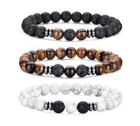 MOROTOLE Pulsera Hombre Pulsera de Cuentas de Piedra Natural de Ojo de Tigre de 8 mm Pulseras de Roca de Lava Elásticas Ajustables para Hombres Regalos para Padre Novio Hermano