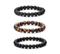 MOROTOLE Pulsera Hombre Pulsera de Cuentas de Piedra Natural de Ojo de Tigre de 8 mm Pulseras de Roca de Lava Elásticas Ajustables para Hombres Regalos para Padre Novio Hermano