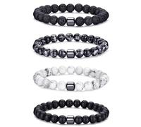 MOROTOLE Pulsera Hombre Pulsera de Cuentas de Piedra Natural de Ojo de Tigre de 8 mm Pulseras de Roca de Lava Elásticas Ajustables para Hombres Regalos para Padre Novio Hermano
