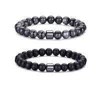 MOROTOLE Pulsera Hombre Pulsera de Cuentas de Piedra Natural de Ojo de Tigre de 8 mm Pulseras de Roca de Lava Elásticas Ajustables para Hombres Regalos para Padre Novio Hermano