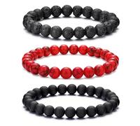MOROTOLE Pulsera Hombre Pulsera de Cuentas de Piedra Natural de Ojo de Tigre de 8 mm Pulseras de Roca de Lava Elásticas Ajustables para Hombres Regalos para Padre Novio Hermano