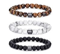 MOROTOLE Pulsera Hombre Pulsera de Cuentas de Piedra Natural de Ojo de Tigre de 8 mm Pulseras de Roca de Lava Elásticas Ajustables para Hombres Regalos para Padre Novio Hermano