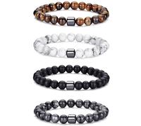 MOROTOLE Pulsera Hombre Pulsera de Cuentas de Piedra Natural de Ojo de Tigre de 8 mm Pulseras de Roca de Lava Elásticas Ajustables para Hombres Regalos para Padre Novio Hermano
