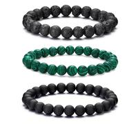 MOROTOLE Pulsera Hombre Pulsera de Cuentas de Piedra Natural de Ojo de Tigre de 8 mm Pulseras de Roca de Lava Elásticas Ajustables para Hombres Regalos para Padre Novio Hermano
