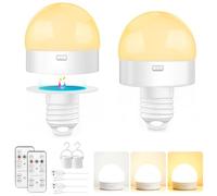 Morotty Bombillas Recargable Led E27,2 piezas | Base Magnética Desmontable,Mando a Distancia y temporizador Para Lámparas de Mesa Sin Cableado,Mesitas De Noche,Campada