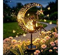 Morotty Luces Exterior Solares, IP65 Impermeable Decoracion Jardin Exterior, Blanc Chaud Metal Luz de hadas de Luna, Farolillo Solares Exterior para Patio Balcón Césped Camino(Hada, Estrella)