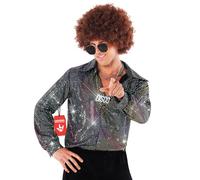 Morph Camisa Disco Brillante Plateada Hombre Carnaval Estampado Lunares Iridiscentes Cuello Solapa Setenta Talla L