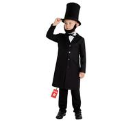 Morph Disfraz Abraham Lincoln Niño, Chaqueta Negra con Corbata, Pantalones, Sombrero de Copa Alta y Barba, Talla S (4-6 Años), Perfecto para Halloween, Carnaval y Cosplay