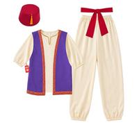 Morph Disfraz Arabe Hombre, Disfraz Picaro Halloween Hombre, M | Túnica Crema, Chaleco Morado, Faja Roja, Pantalón & Sombrero, Perfecto para Halloween, Ideal para Disfrazarse