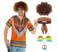Morph Disfraz Hippie Hombre, Traje Retro Fiesta Años 70, Atuendo Hippie 1970s, L
