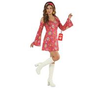 Morph Disfraz Hippie Mujer, Disfraz Flower Power Halloween Mujer | Vestido Floral Rosa & Pañuelo a Juego, Estilo Retro Flower Power, Perfecto para Halloween, Ideal para Disfrazarse