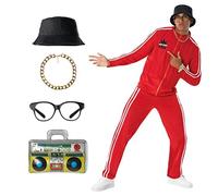 Morph Disfraz Hombre 90s, Chándal Hip Hop Rayado Rojo, Traje Retro Divertido para Fiestas y Eventos, L