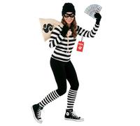 Morph Disfraz Ladron Mujer, Disfraz de Ladrona Halloween Mujer | Camisa a Rayas, Gorro, Guantes, Máscara & Saco de Dinero, Look de Atracadora, Perfecto para Halloween, Ideal para Disfrazarse