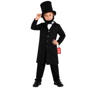 Morph Disfraz Presidente Abraham Lincoln Niño Chaqueta Negra Pechera Blanca Corbata Sombrero Copa Barba Talla M