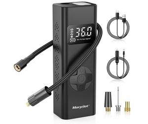 Morpilot 7800mAh Compresor de Aire Portátil, 150 PSI Inflador Inalámbrico para Neumáticos de Coche con Enchufe para Encendedor, Luz LED, Manguera de 30 cm y 4 Agujas para Coches, Motos, Bicicletas