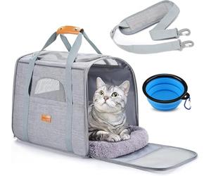 Morpilot Caja de transporte para gatos grandes y cachorros de hasta 7 kg, caja para gatos, bolsa para perros con cremalleras de seguridad, carcasa plegable, caja de transporte para gatos y perros para