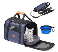 Morpilot Cat Carrier - Bolsa portátil para Perros aprobada por aerolíneas, Apertura Superior con Malla Transpirable/Alfombrilla extraíble, Correa de Hombro Ajustable y Cuenco, Jaula de Viaje Plegable
