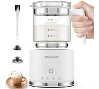 Morpilot Espumador de leche eléctrico, 500 ml, 600 W, 4 en 1 para caliente y frío, apto para lavavajillas, vidrio visual, diseño de latte, color blanco