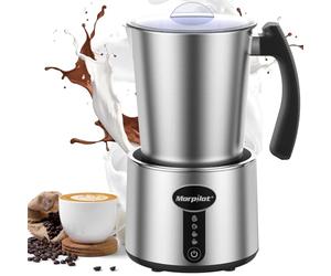 Morpilot Espumador de Leche Eléctrico, 500 ml, Apto para Lavavajillas para Espuma de Leche Fría y Caliente y Chocolate, Revestimiento Antiadherente, Acero Inoxidable, 650 W