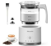 Morpilot Espumador de Leche Eléctrico 500 ml, Función 4 en 1, para Leche Caliente y Fría, Apto para lavavajillas, Cristal Transparente, Diseño latte, Blanco