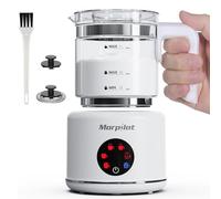 Morpilot - Espumador de leche eléctrico 6 en 1 para chocolate caliente, frío y caliente, 130-500 ml, 600 W, vidrio visual, diseño con leche, apto para lavavajillas, color blanco