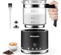 Morpilot Espumador de leche eléctrico, 600 W, 130 - 500 ml, 4 en 1 para caliente y frío, apto para lavavajillas, diseño de latte, cristal visual, color negro