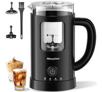 Morpilot Espumador de Leche Eléctrico, Calentador de Leche 600ml, 4 en 1, para Frío y Caliente, Diseño de Latte, Cristal Visual, Negro