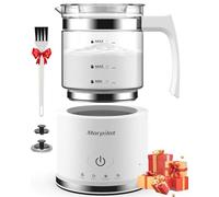 Morpilot Espumador de leche eléctrico, Milk Frother de cristal, bonito para ver, 4 en 1 función, capacidad 250 ml capuchino o 300 ml leche caliente, diseño dividido, blanco