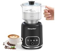 Morpilot Espumador de Leche, Espumador Eléctrico de Vidrio, 4 en 1 Funciones, Elegante Diseño, Capacidad 300ml para Capuchino o 600ml para Leche Caliente, Diseño Separado, Negro