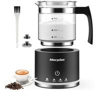 Morpilot Espumador y Calentador de Leche, 500 ml Espumador 4 en 1 para Espuma Fría y Caliente, Capuchinos, Lattes, Jarra de Cristal Apta para Lavavajillas, Negro