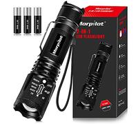 morpilot Linterna Táctica y UV 2 en 1, Linterna LED 500LM, Linterna Militar, Aluminio, Anti-caída, Impermeable IPX4, 4 Modos, 395nm Lampara UV para Detector Billetes, 3 Baterías Incluidas