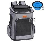 morpilot Mochila Transportín Perro, Mochila Transportín Gato Bien Ventilado con Correa de Seguridad Interior, Bolsa de Transporte para para Gatos y Perros Pequeños (32 x 28 x 42 cm) Gris,Claro