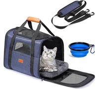 morpilot Transportín Perro Gato, Bolsa Transporte Transpirable para Mascotas, Portador de Viaje con Correa de Hombro Ajustable, Transporte de Gato con Colchón Suave+Tazón（Vaquero azul 43 x 28 x 35 cm）
